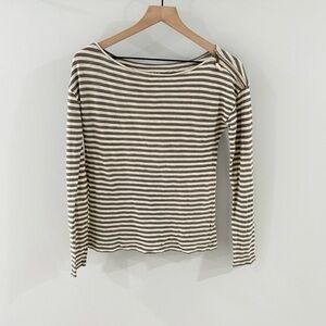 Loft Gray Stripe Boat Neck Shoulder Zip Long Sleeve Tee Size Small